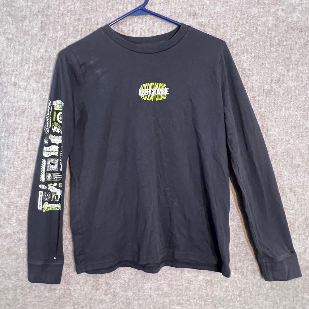 Abercrombie Kids Long Sleeve Graphic T-Shirt Boys 13/14 Black Neon Logo Skate